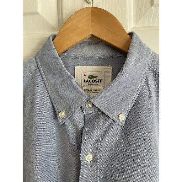 Lacoste Oxford Shirt Mens Large Blue Classic Fit  Button Down Preppy Old Money - Picture 3 of 10